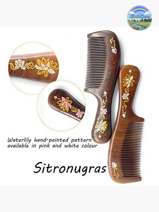 Handmade Sandalwood Fine Tooth Comb, Anti-Static Detangling Hair Comb for
